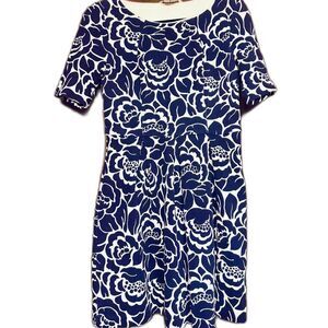 Boden Lindsey Ponte Cotton-Elastane Blend Navy-Cream Floral Fit & Flare Dress 8